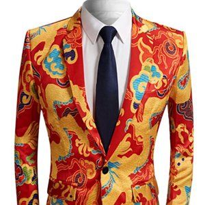 Men's Fashion Slim Fit Casual Print One Button